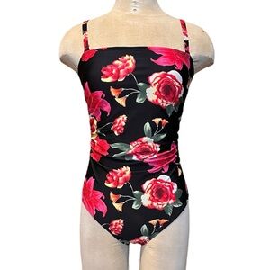 Le Cove Floral Swimsuit Black One Piece Strapless 8 10